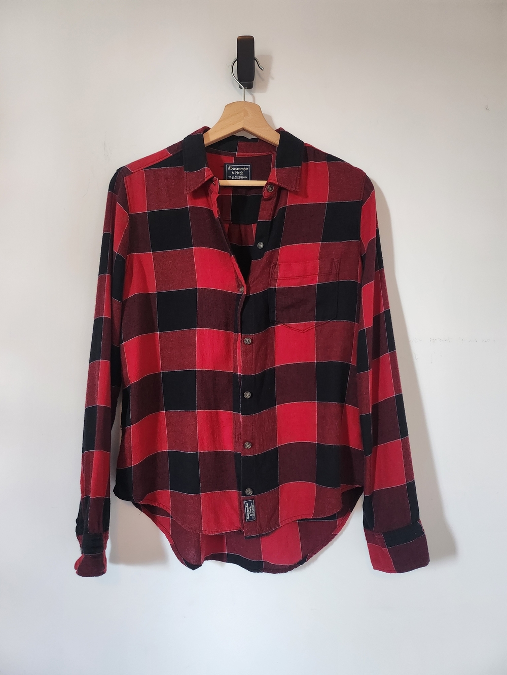Abercrombie & Fitch Red and Black Plaid Button-Down Shirt